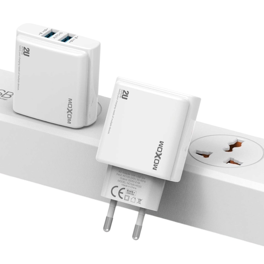 موكسوم رأس شاحن سريع وصلة ميكرو قوة 2.4 أمبير طول 1متر موديل MX-HC20 - أبيض 