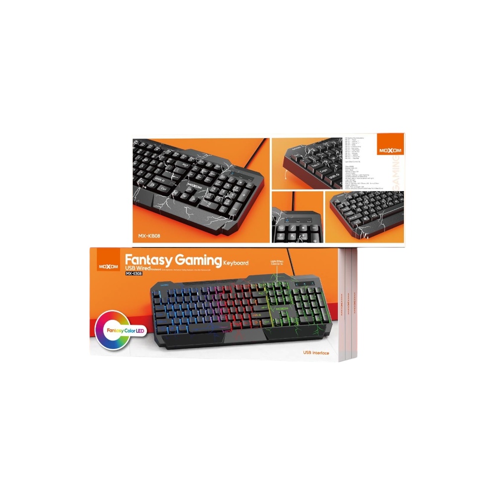 موكسوم كيبورد ألعاب مضيء موديل KB08 - أسود