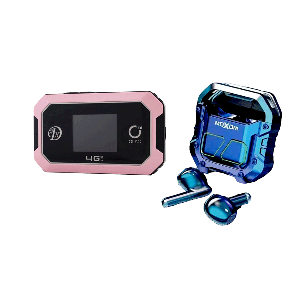 موكسوم سماعات أذن لاسلكية ايربود الدرع بصوت ستيريو موديل TW22 + أولاكس مودم 4G محمول 