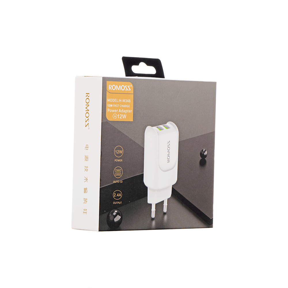 راموس شاحن جداري سريع 12 واط بمنفذين موديل H-M348 - أبيض