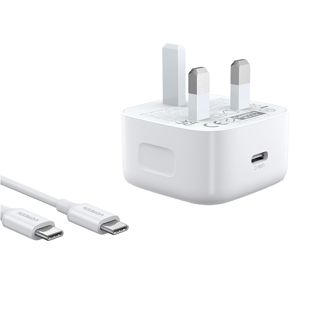 يوجرين راس شاحن مع كابل شحن بقوة 20 واط يدعم الشحن السريع - ابيض