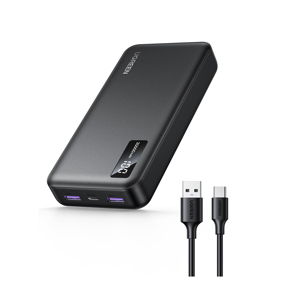 يوجرين باور بانك بسعة 20000 مللي أمبير يدعم الشحن السريع بقوة 22.5 واط وتقنية PD - أسود