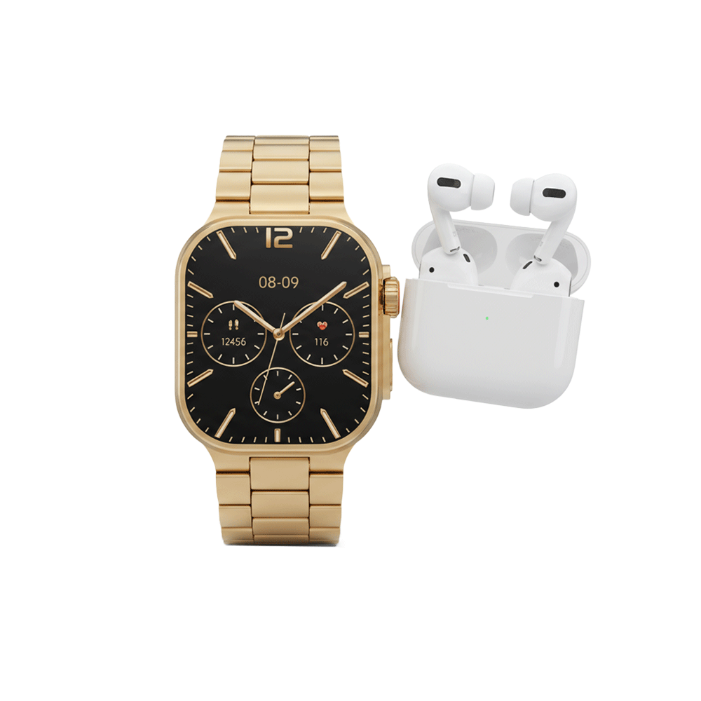 ونماكس ساعة يد ذكية مقاومة للماء موديل W219 مع سماعة آيربودز - ذهبي