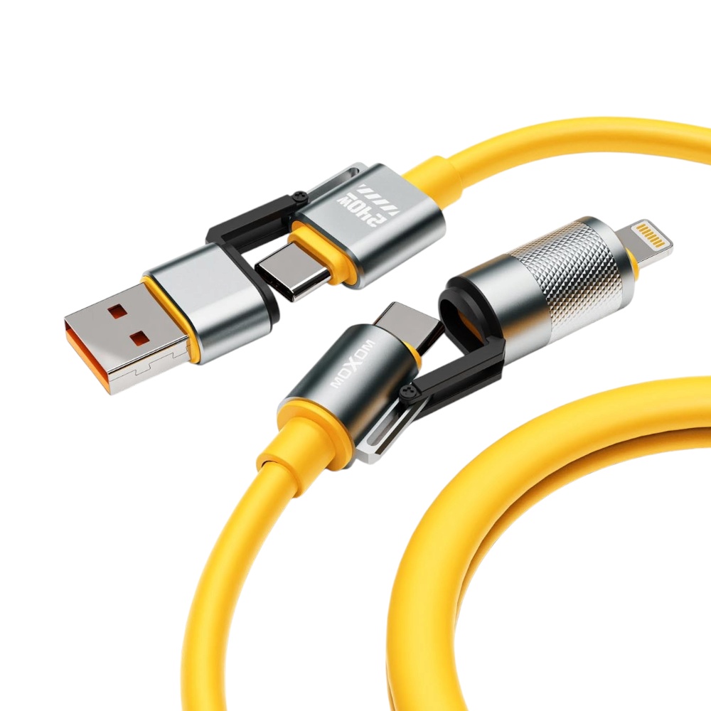 موكسوم وصلة شحن وبيانات 4 في 1 سيليكون مدرع 240 وات بطول 1.5 متر موديل MX-CB288 - أصفر