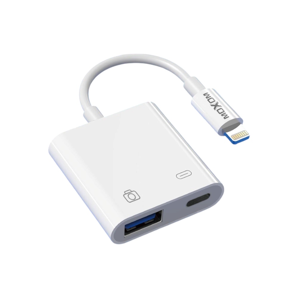 موكسوم تحويلة آيفون OTG لايتننكج جهتين موديل MX-AX25 - أبيض