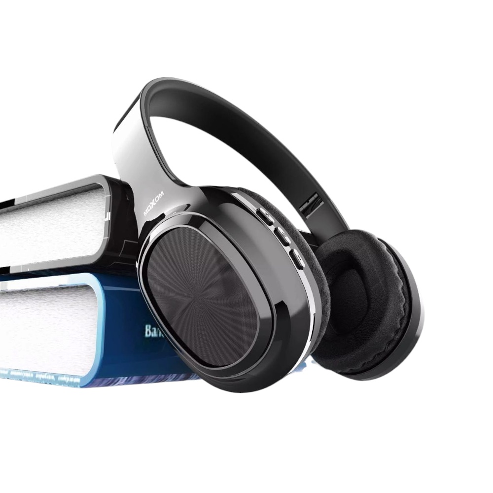 موكسوم سماعات رأس بلوتوث لاسلكية محيطية مع ميكروفون ومنفذ بطاقة ذاكرة موديل MX-WL26 - أسود