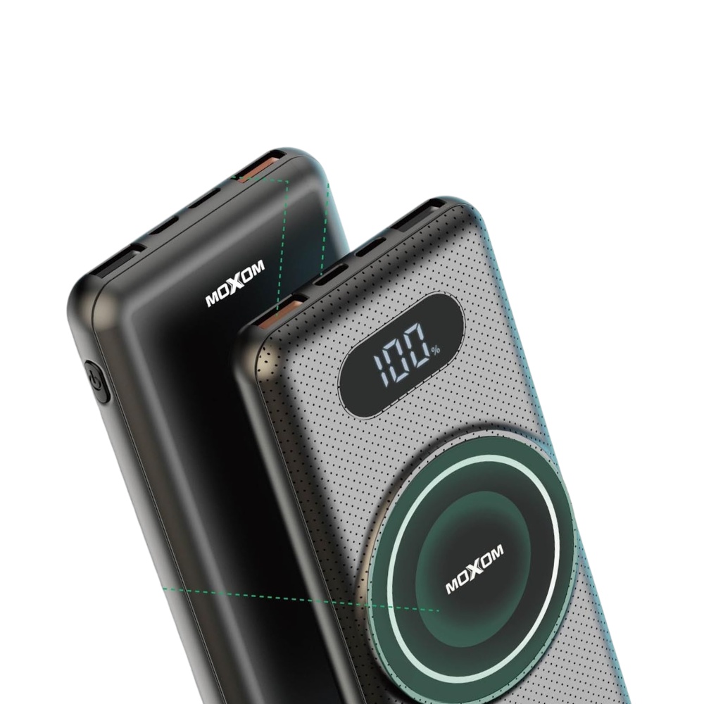 موكسوم باور بانك بسعة 10000 مللي امبير شحن لاسلكي قوة 22.5/15 وات وشاشة LCD موديل MX-PB34 WL - رمادي