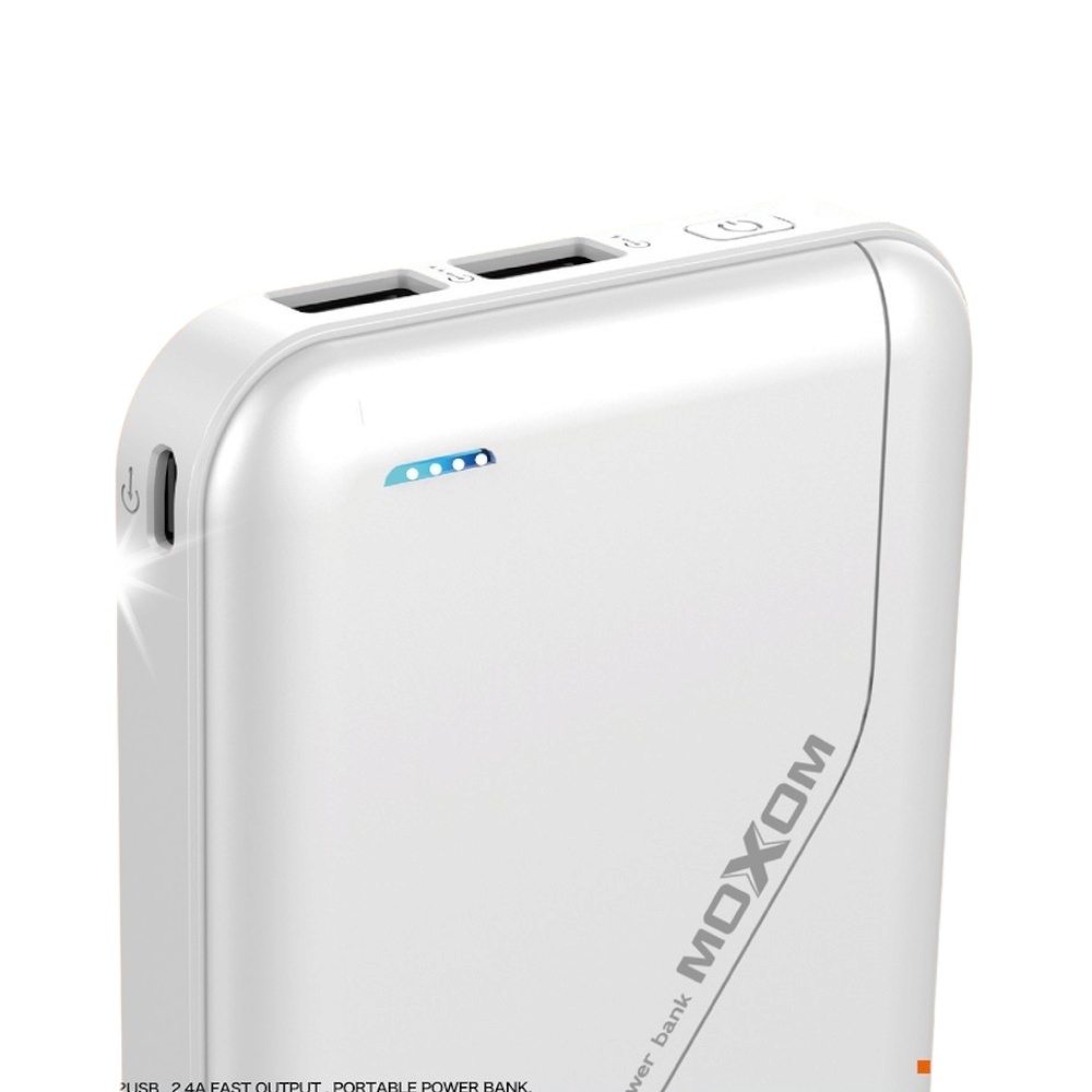موكسوم باور بانك سعة 10000 مللي امبير بمنفذين يو اس بي ومؤشر LED موديل MCK-008 - أبيض