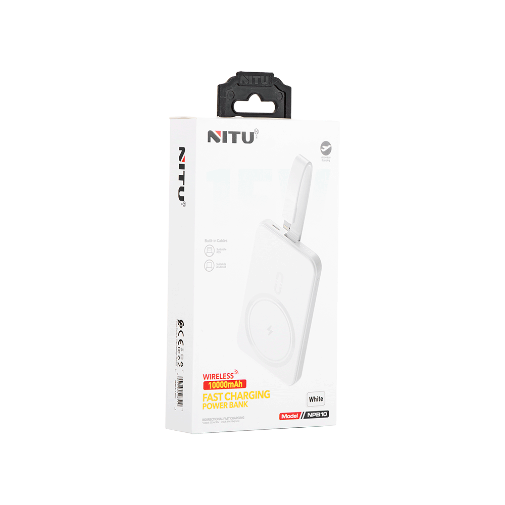 نيتو باور بنك لاسلكي سعة 10000 مللي أمبير وجهد 5 فولت مع كابل مدمج للشحن - موديل NPB10