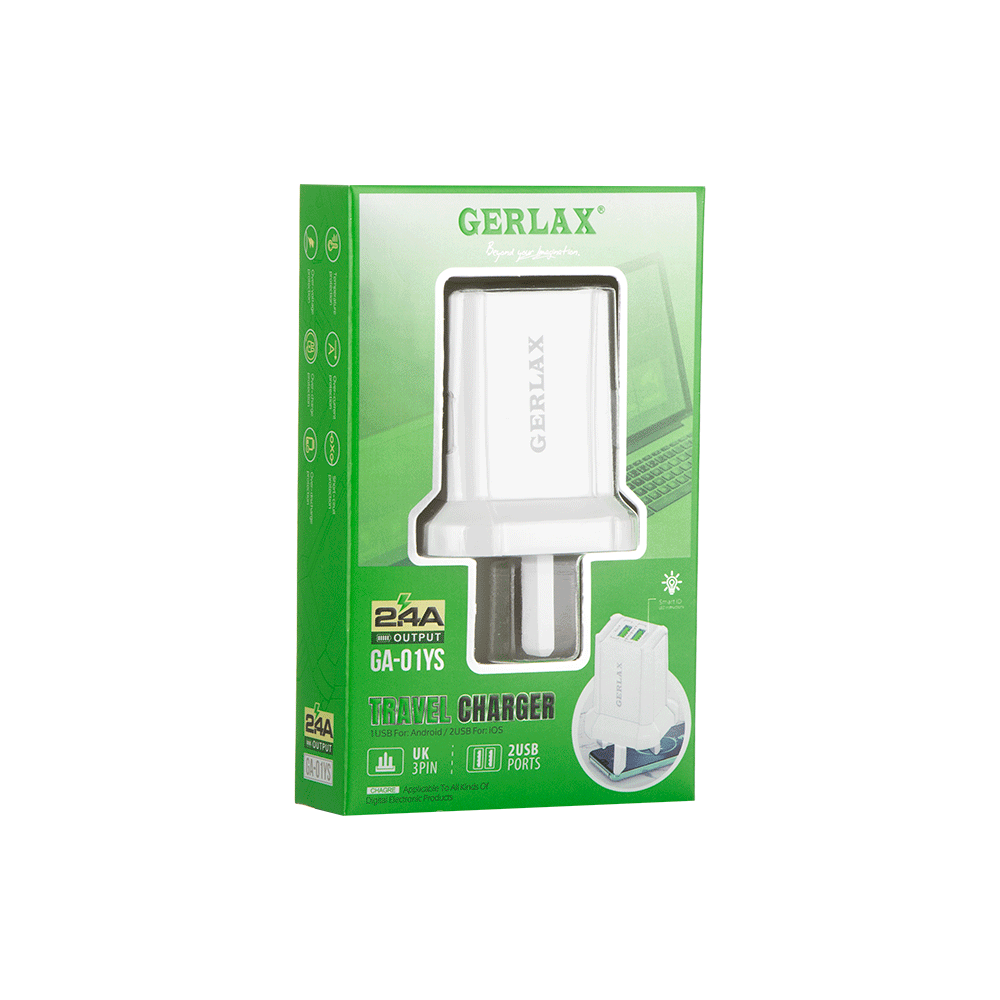 جيرلاكس شاحن جداري بقدرة 2.4 أمبير مع مخرجين يو إس بي ودعم الشحن الذكي - موديل GA-01YS