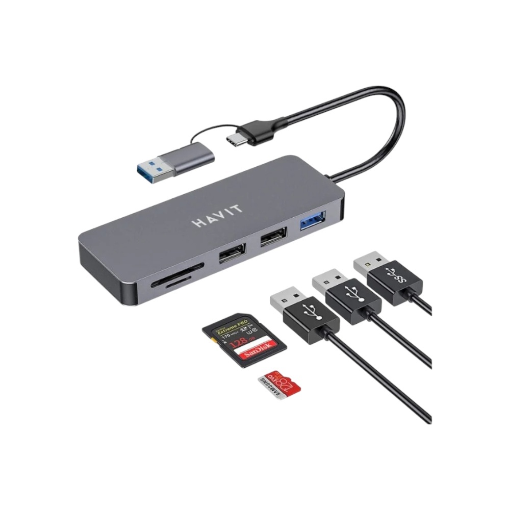 هافيت موزع يو اس بي متعدد المنافذ موديل HV-H41 - فضي