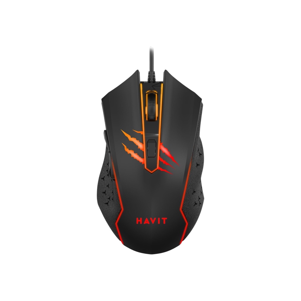 هافيت جامينوت ماوس ألعاب سلكي بإضاءة LED بألوان قوس قزح موديل MS1027 - أسود