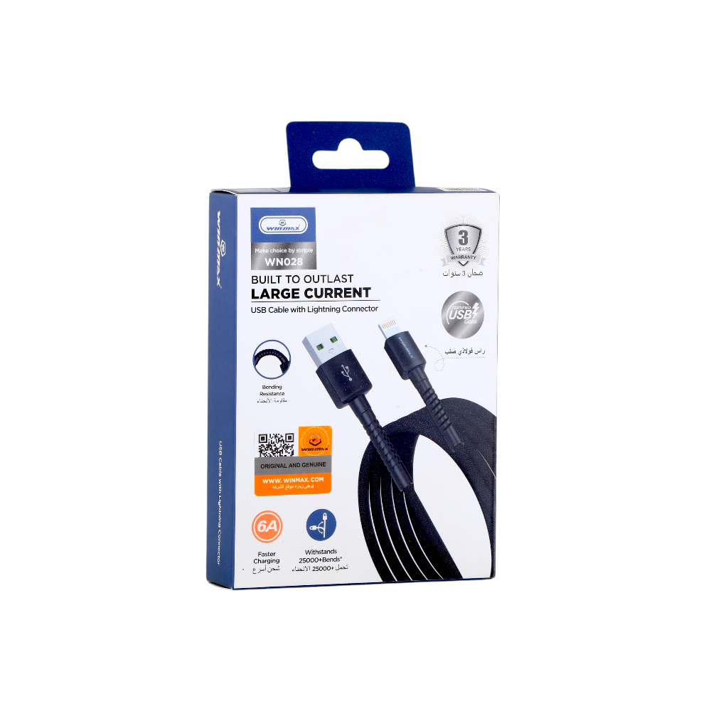 وينماكس كابل شحن يو اس بي لايتنينج بقوة 6 امبير وطول 1 متر  موديل WN028