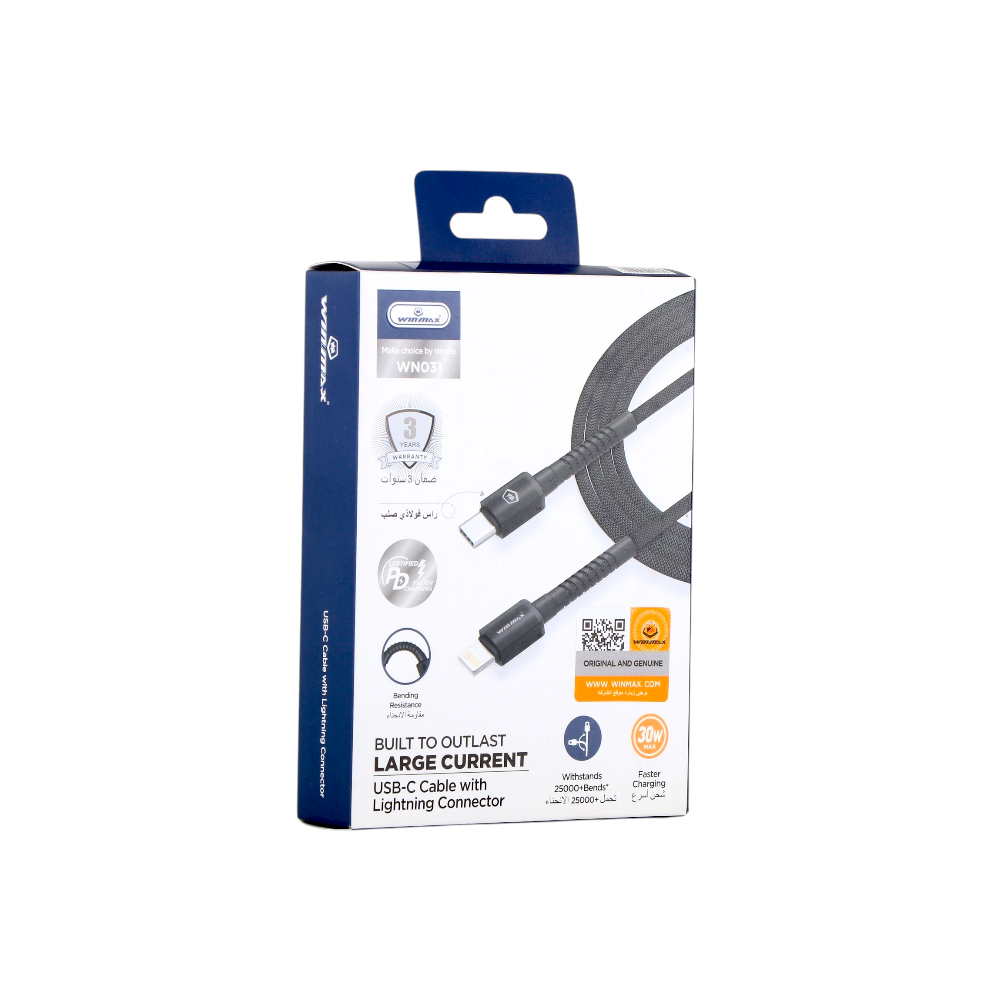 وينماكس كابل شحن  تايب سي  لايتنينج  بقوة 6 امبير وطول 1 متر موديل WN031