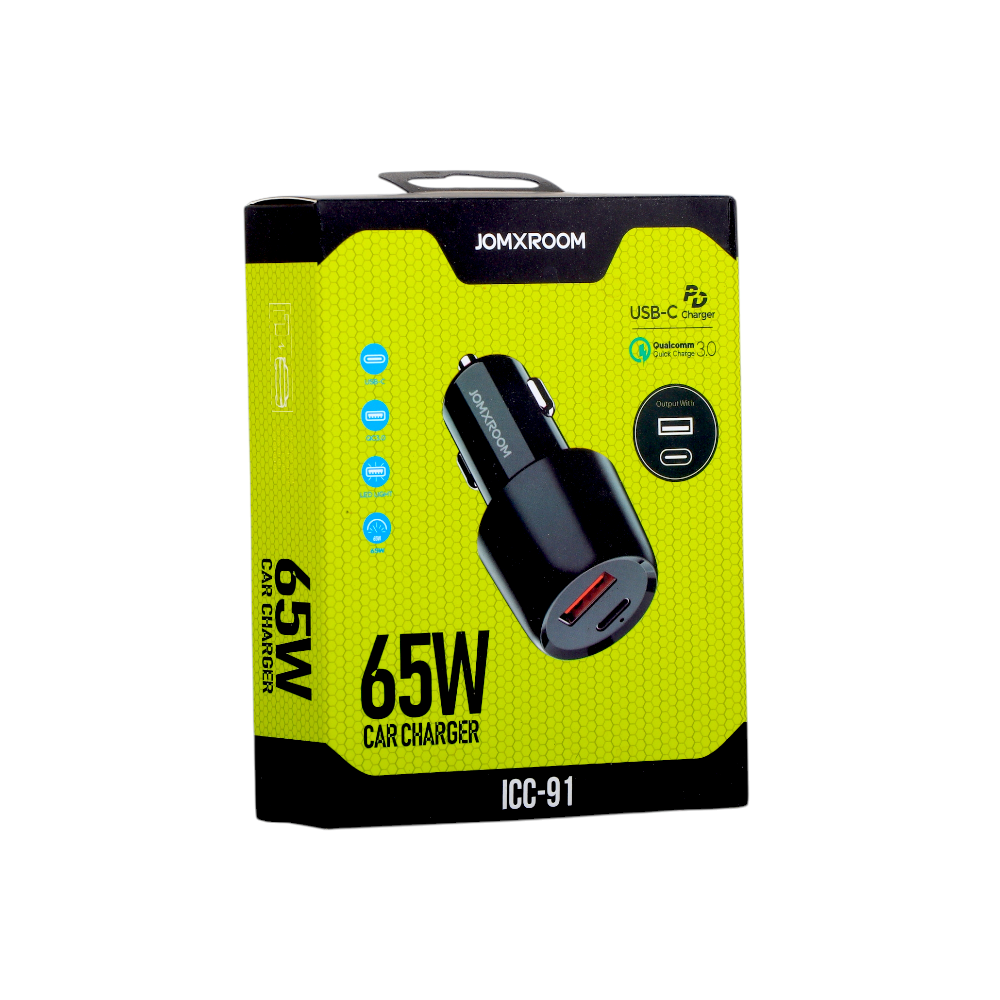 جومكسروم  شاحن سيارة بمنفذين قوة 65 وات موديلICC-91 -أسود