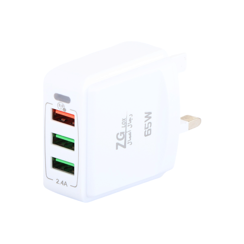 زد جي لوكس شاحن جداري بقوة 65 وات 3 منافذ يو اس بي موديل  ZG-116 - أبيض