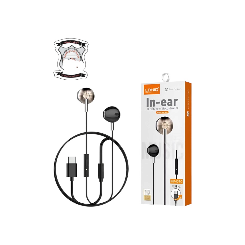 لدنيو سماعة أذن سلكية بمنفذ تايب سي موديل HP09C - أسود