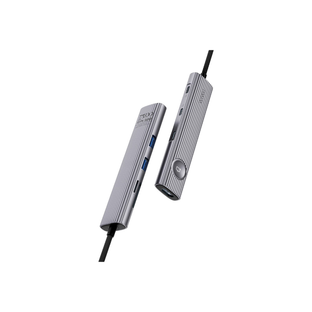 موزع يو إس بي وي وو بمنفذ تايب سي 8 في 1 بقوة 100 وات موديل WI-HB800 - رمادي