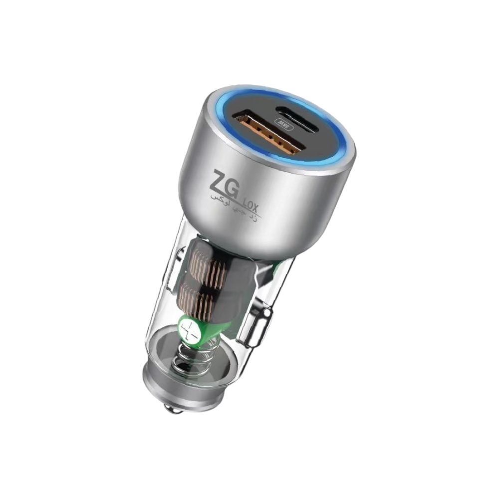 شاحن سيارة زد جي لوكس بقوة 38 واط رمادي - موديل ZG-133