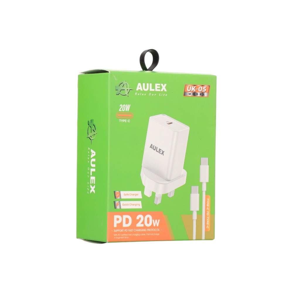  شاحن جداري اوليكس PD بقوة 20 وات منفذ تايب سي مع كابل تايب سي موديل UK-05 - أبيض