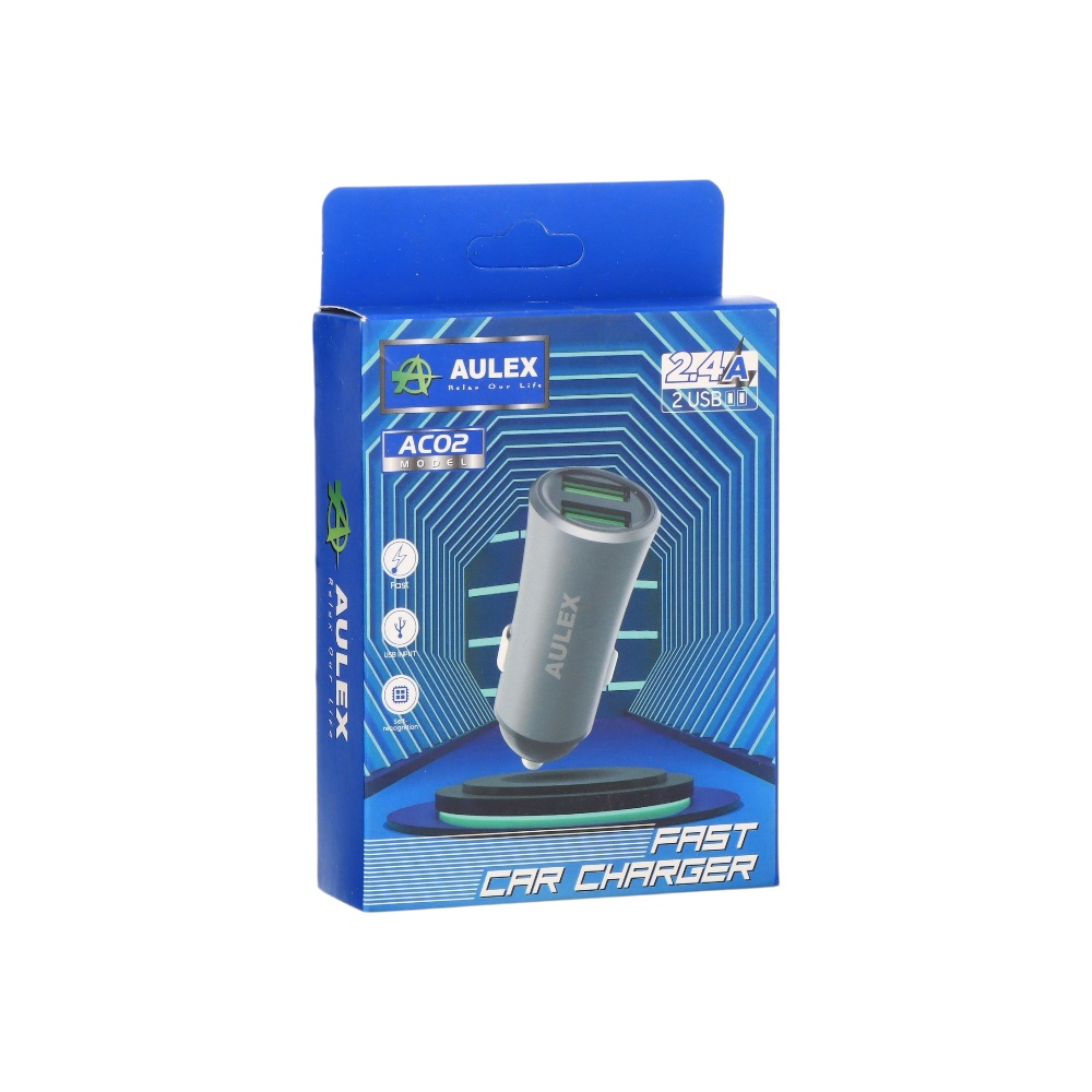  شاحن سيارة اوليكس سريع ثنائي المنافذ USB بقوة 2.4 أمبير موديل AC02 - رمادي