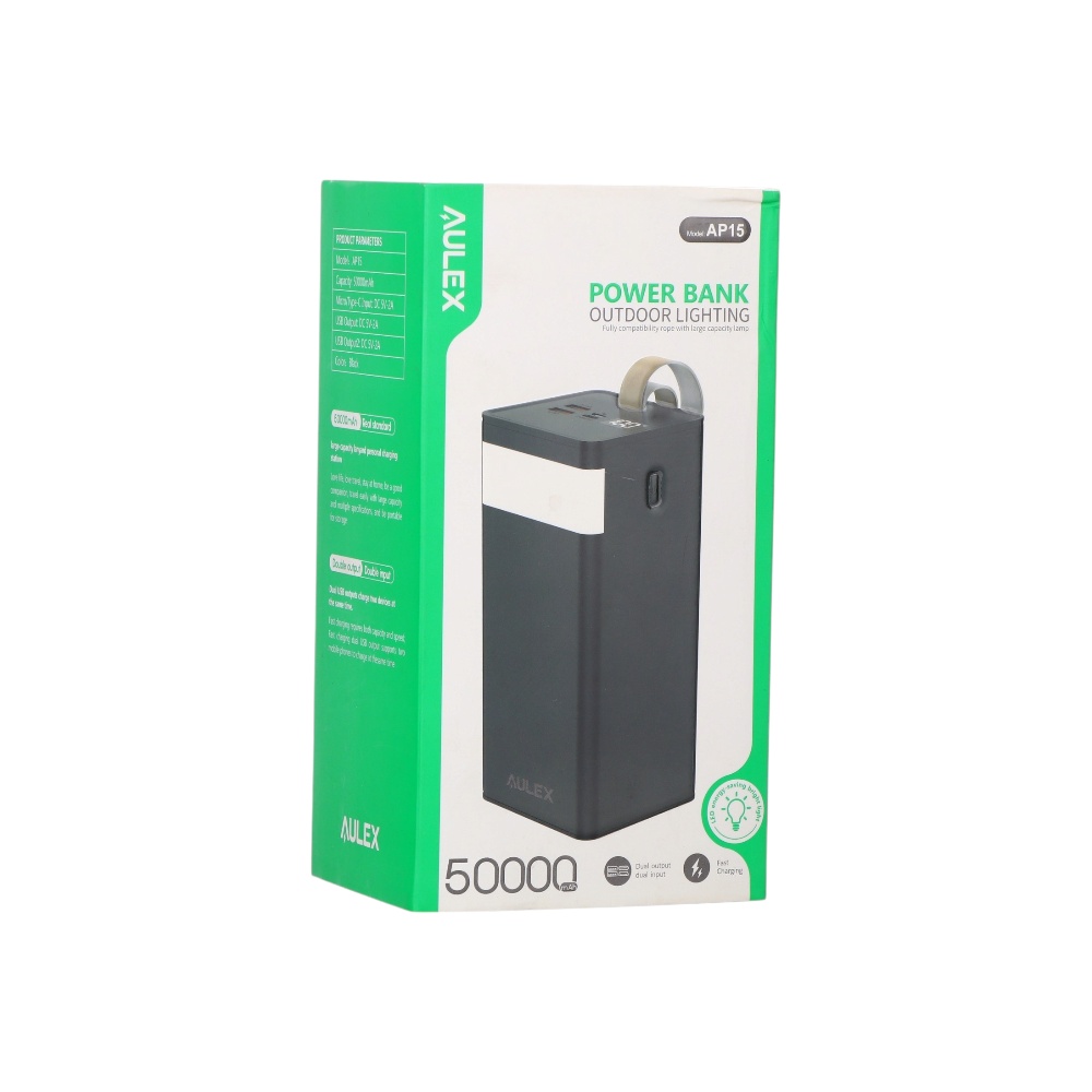  باور بانك اوليكس خارجي مع إضاءة 50000 مللي أمبير موديل AP15 - أسود 