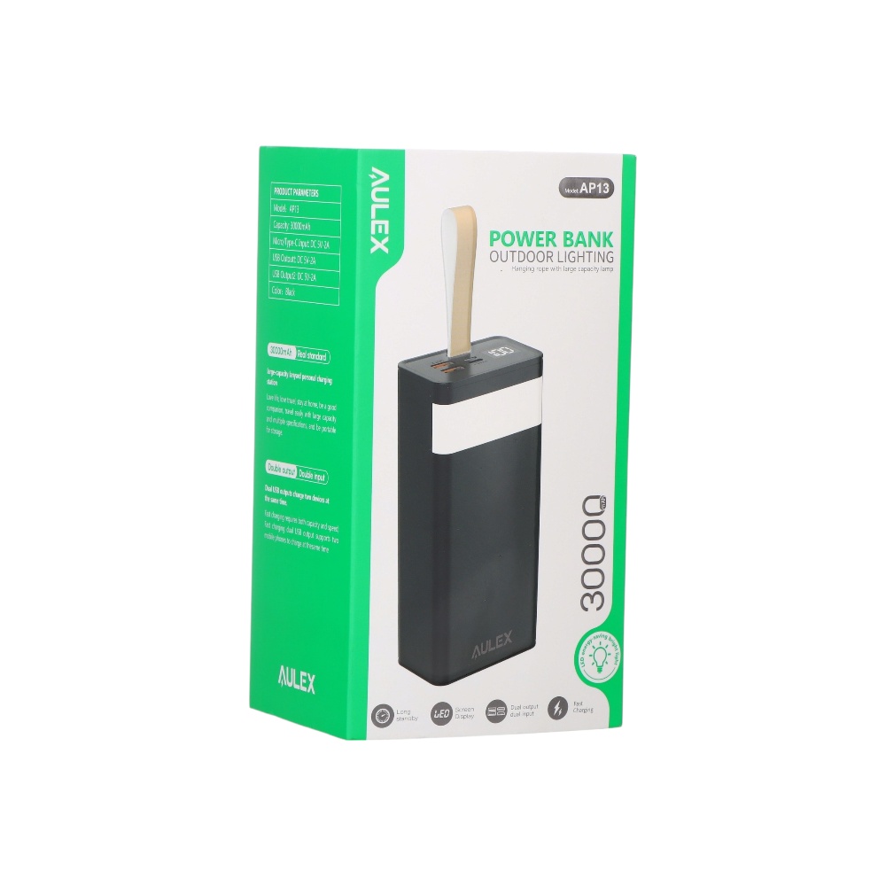  باور بانك اوليكس خارجي مع إضاءة 30000 مللي أمبير موديل AP13 - أسود 