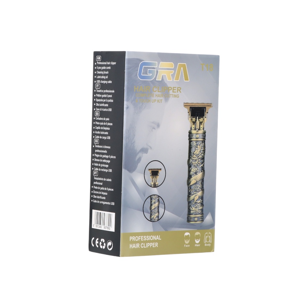 ماكينة حلاقة جي ار أي إحترافية برأس معدني قابلة للشحن مع 3 درجات حلاقة للرجال موديل T18 - ذهبي
