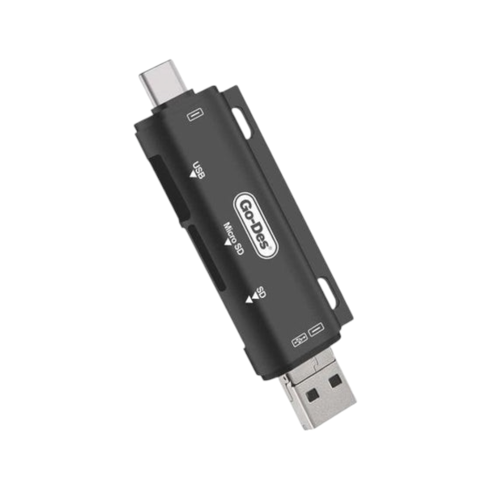 جوديس قارئ فلاش وذاكرة وذاكرة كاميرا منفذ يو اس بي وتايب سي وميكرو - أسود