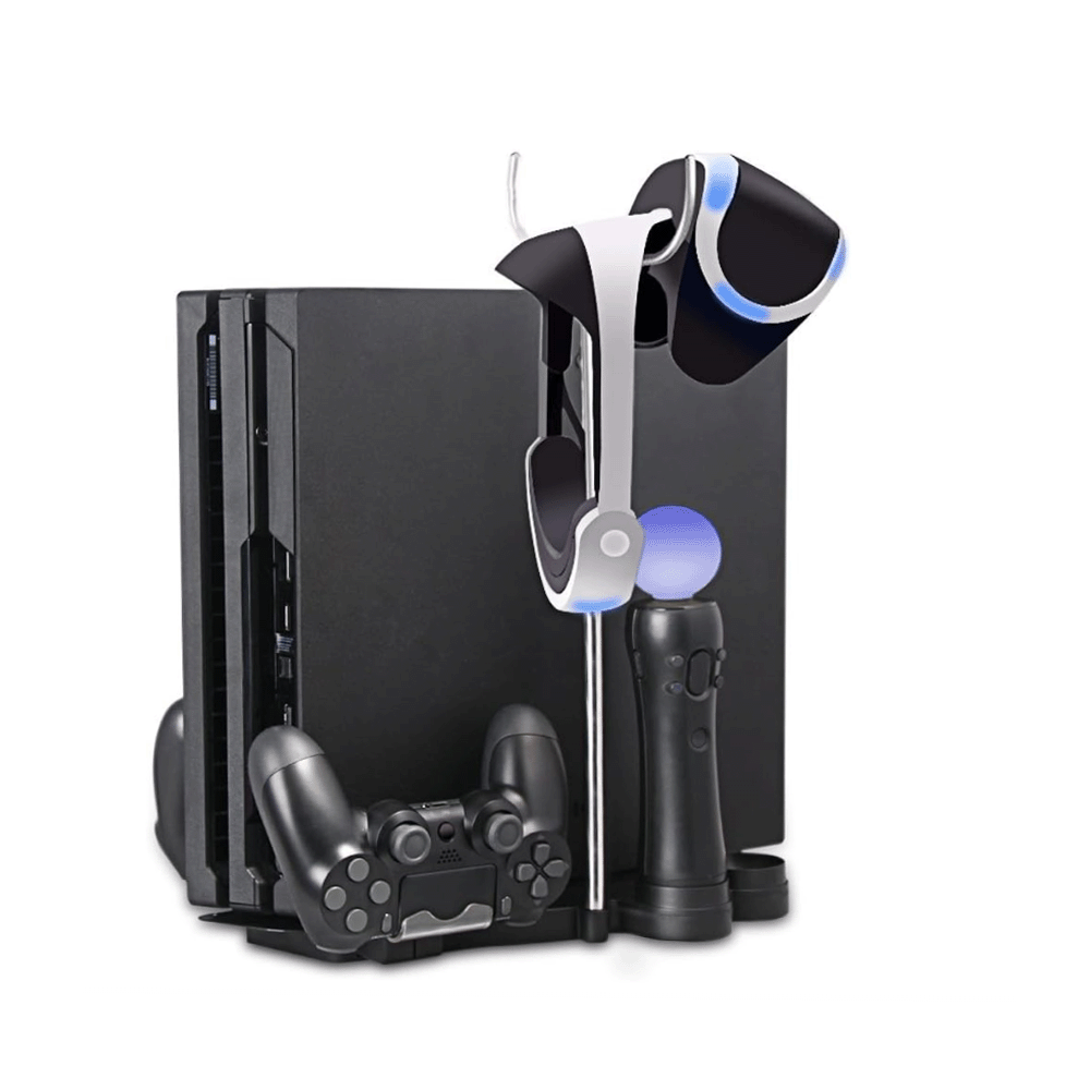 حامل سانكي بلاي ستيشن في ار مع قاعدة شحن مزدوجة وسماعة رأس معلق - أسود