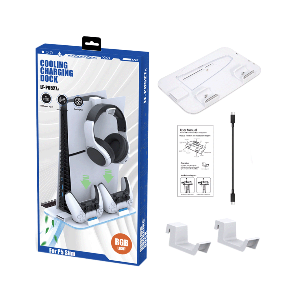 لوكي فوكس حامل PS5 رفيع مع مروحة تبريد وقاعدة شحن مزدو - موديل LF-P0527A