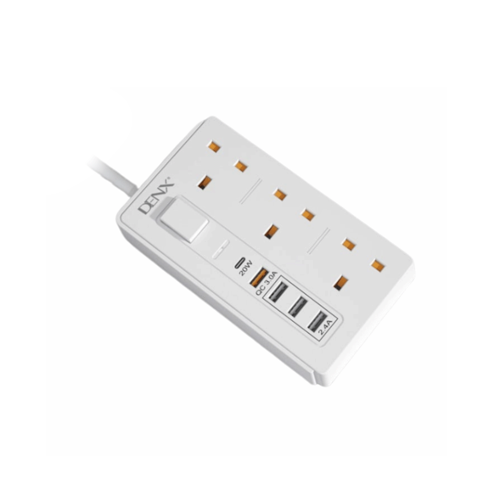 دينكس توصيلة كهربائية بقدرة 3250 واط وجهد 250 فولت بمنافذ متعددة - أبيض