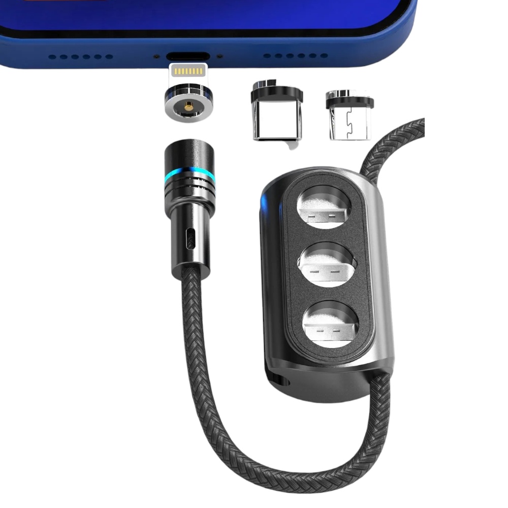 موكسوم وصلة شحن مغناطيسية مضيئة 3*1 قوة 3 أمبير طول 1 متر موديل MX-CB83 - أسود