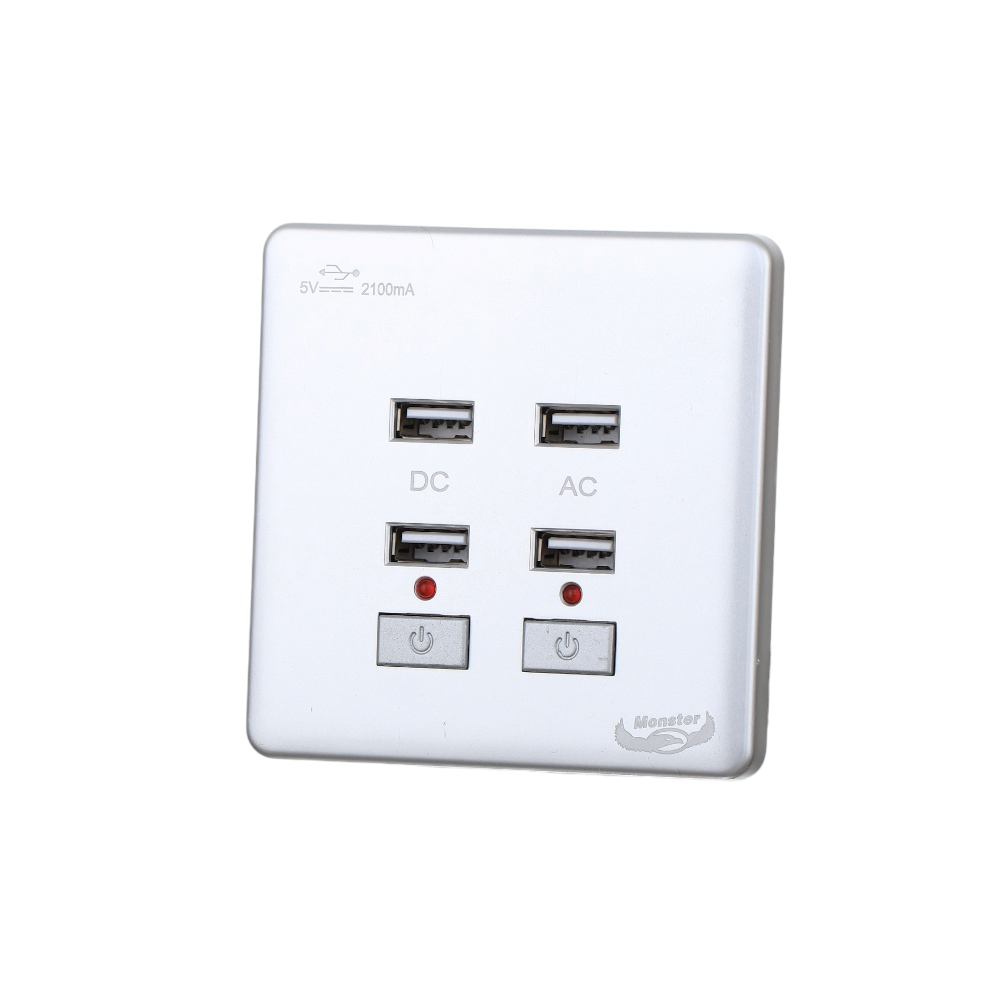  مقبس كهرباء مونيستر شحن يو اس بي 2100 امبير متعدد المنافذ موديل M124 - أبيض