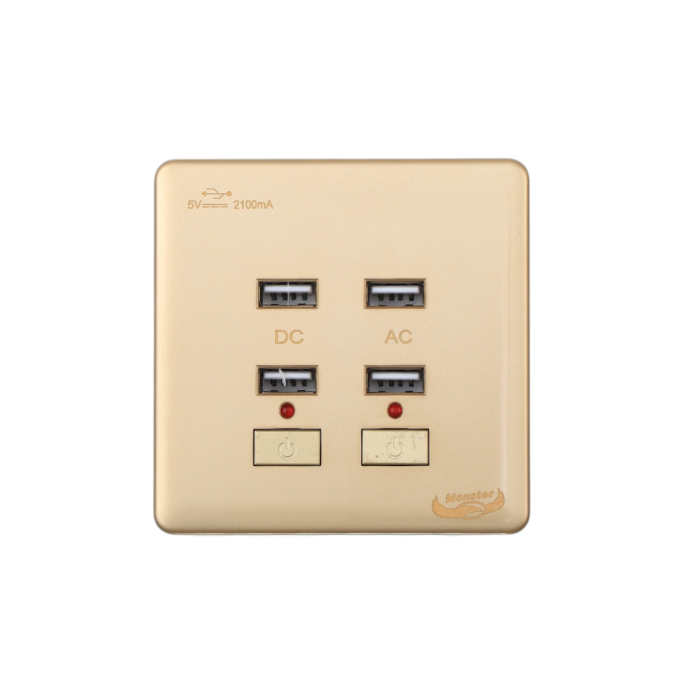 مقبس كهرباء مونيستر شحن يو اس بي 2100 امبير متعدد المنافذ موديل M124 G- ذهبي