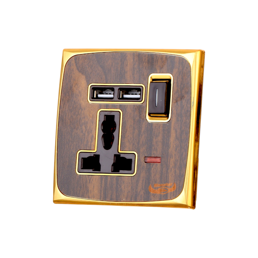 مقبس كهربائي مونيستر بمخرج واحد مع مخرجين يو اس بي 13 أمبير موديل M122 - خشبي 