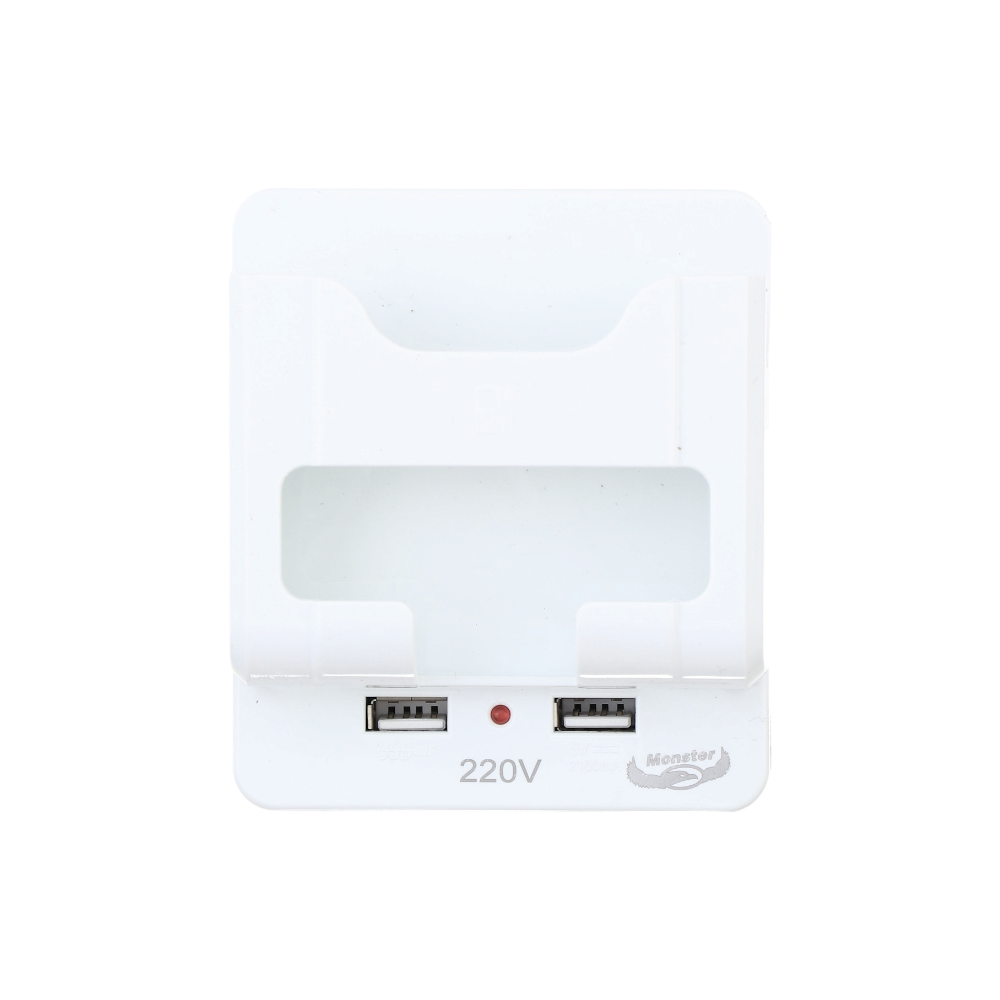 مقبس كهربائي مونيستر مخرج ثلاثي وثنائي مع مخرجين يو اس بي 2100 امبير موديل M125 - أبيض