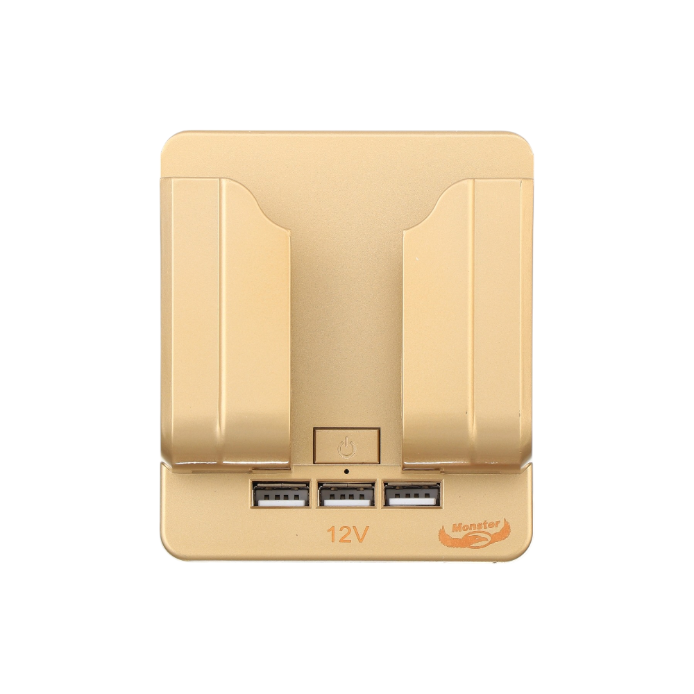 مقبس كهرباء مونيستر بمخرج ثلاثي وثنائي مع ثلاثة مخرجين يو اس بي ومفتاح إقفال كهرباء 5 فولت 2100 مللي أمبير -ذهبي