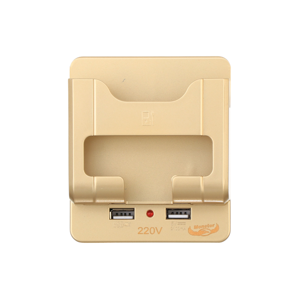 مقبس كهرباء مونيستر حامل سدادة مع مخرجين يو اس بي 220 فولت موديل M126 - ذهبي