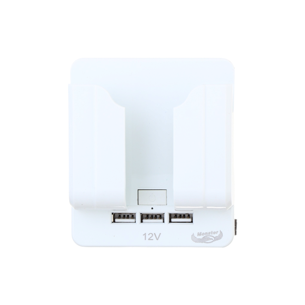 مقبس كهرباء مونيستر بمخرج ثلاثي وثنائي مع ثلاثة مخرجين يو اس بي ومفتاح إقفال كهرباء 5 فولت 2100 مللي أمبير -أبيض
