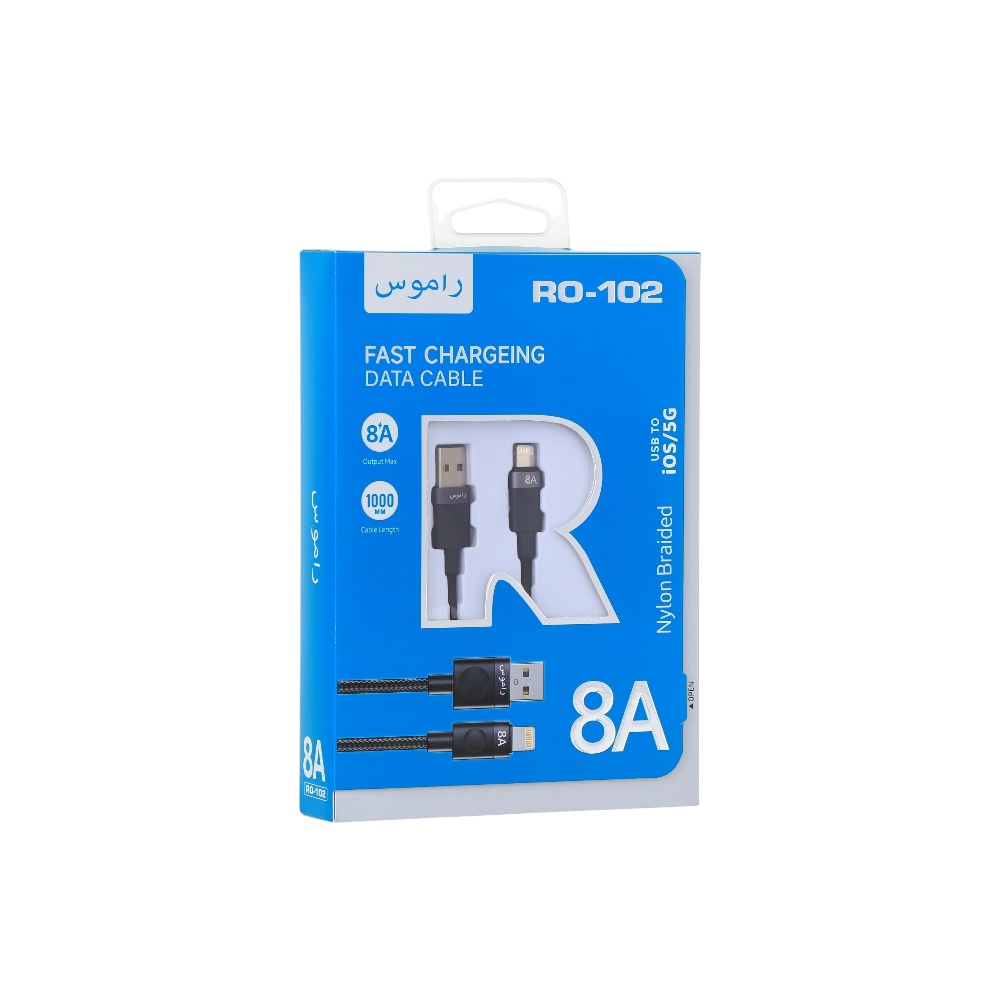  كابل شحن راموس يو اس بي لايتنينج 8 امبير 1 متر  موديل RO-102 - اسود