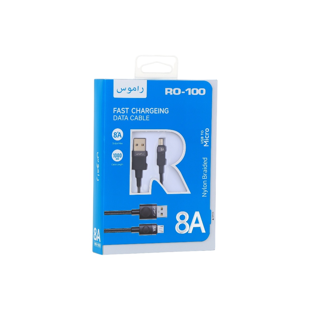  كابل شحن راموس يو اس بي ميكرو  8 امبير 1 متر  موديل RO-100 - اسود