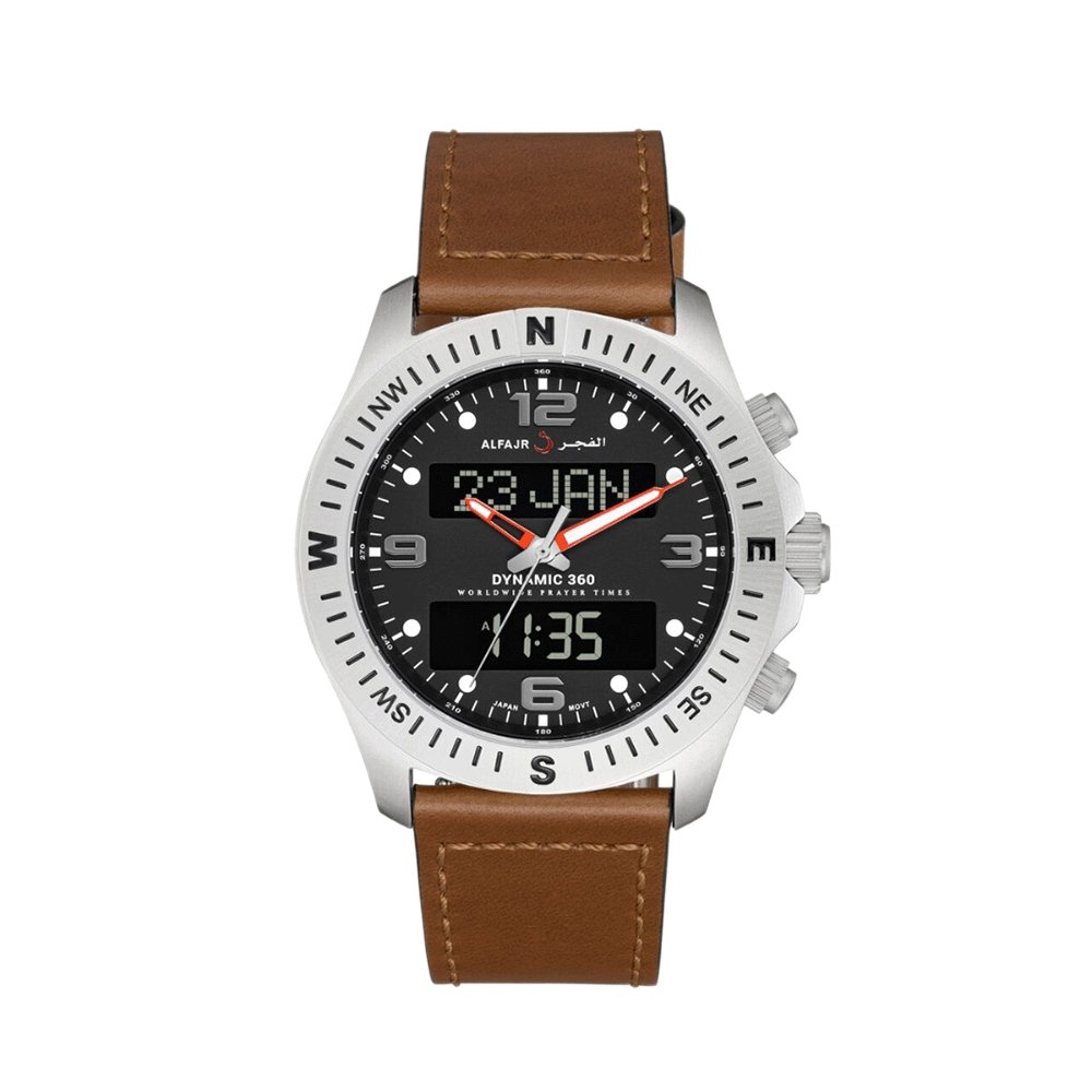 ساعة يد الفجر داينمك بهيكل فولاذ وسوار جلد بني - موديل WH-24