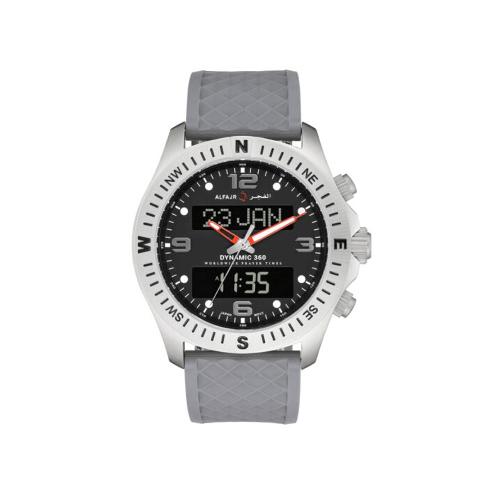 ساعة يد الفجر داينمك بهيكل فولاذ وسوار جلد رمادي - موديل WH-24