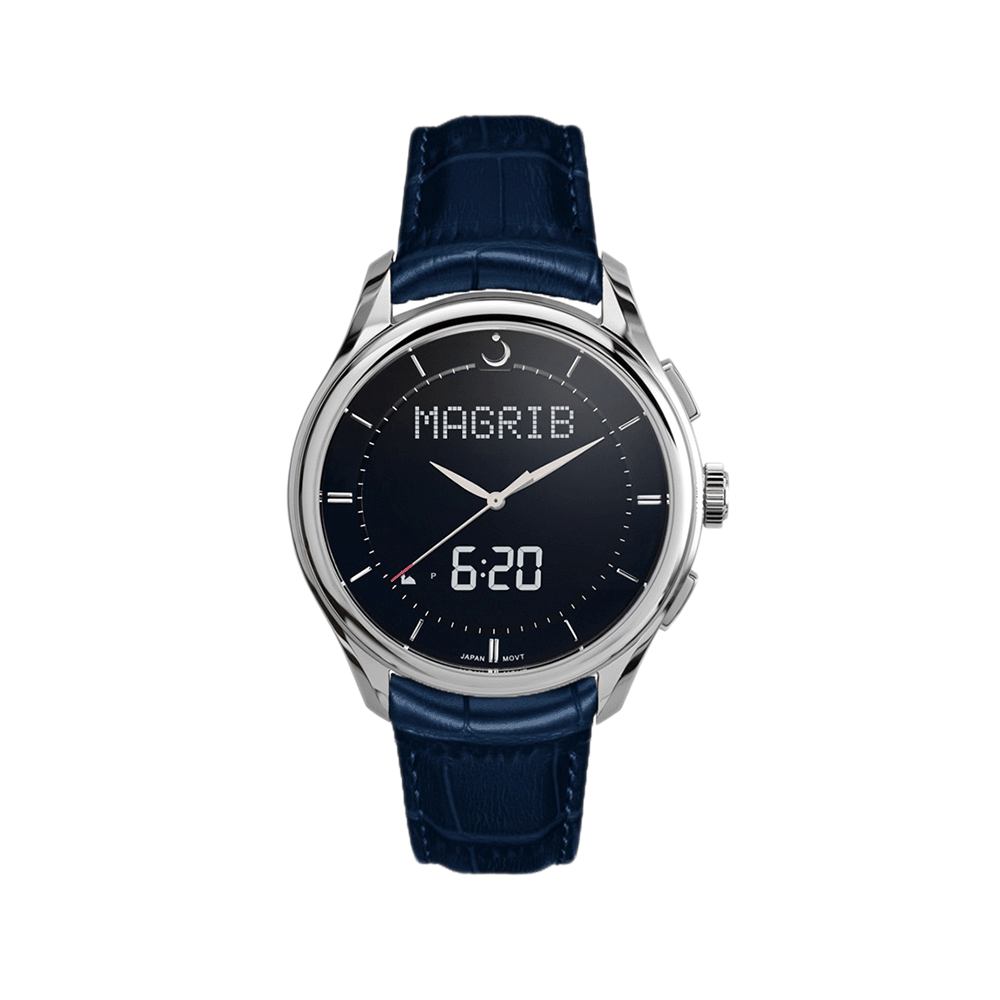 ساعة يد الفجر بهيكل فولاذ وسوار جلد كحلي - موديل WW-22L