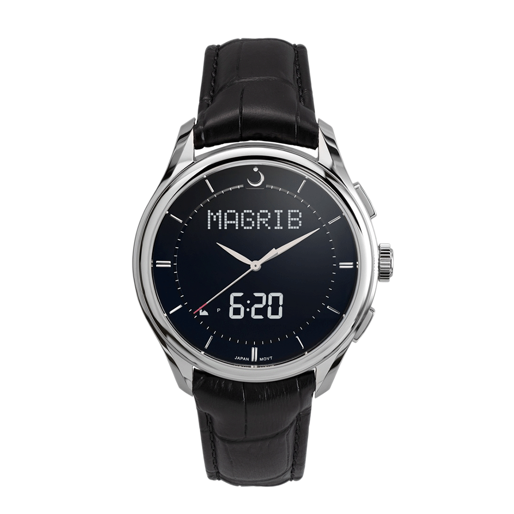 ساعة يد الفجر بهيكل فولاذ وسوار جلد أسود - موديل WW-22L