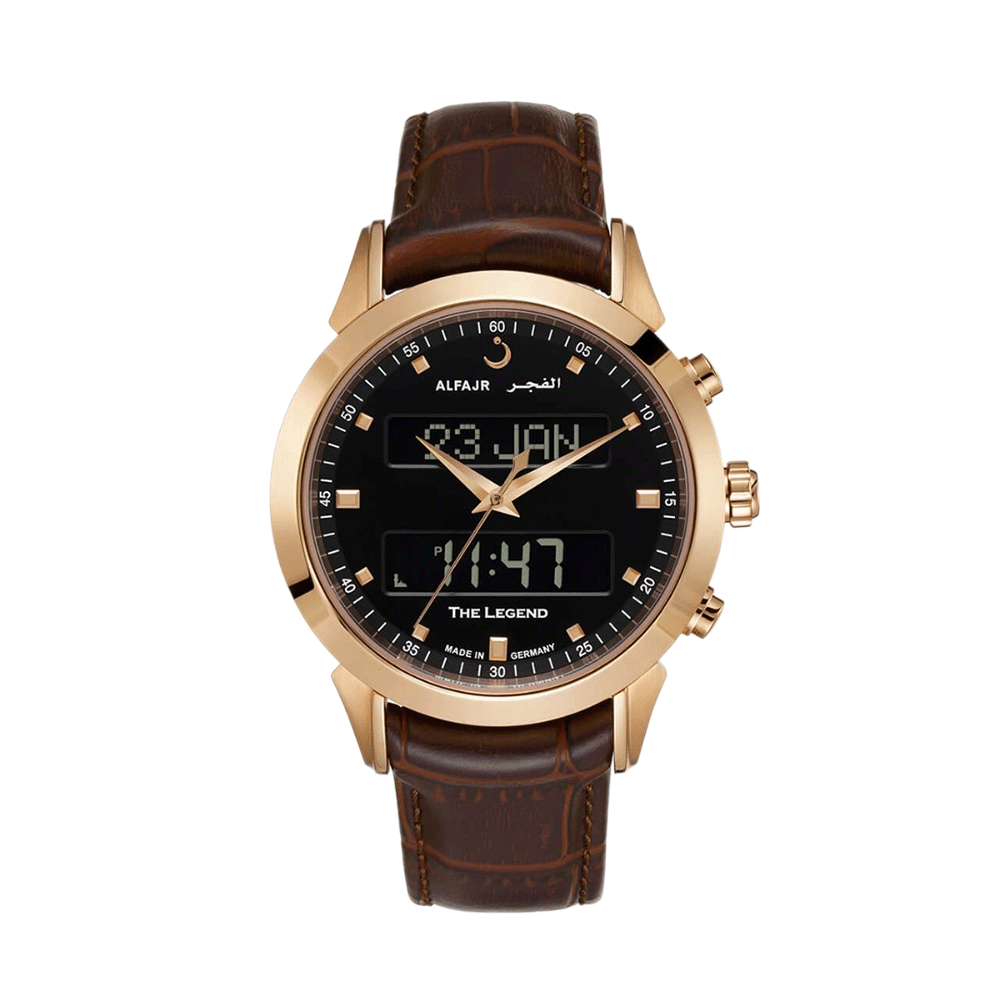 ساعة يد الفجر بهيكل فولاذ وسوار جلد بني - موديل WA-30B