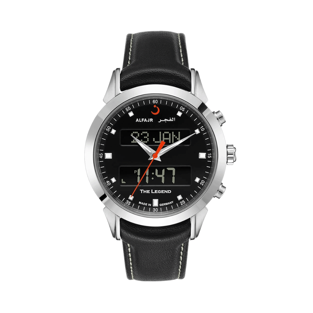 ساعة يد الفجر بهيكل فولاذ وسوار جلد أسود - موديل WA-30L
