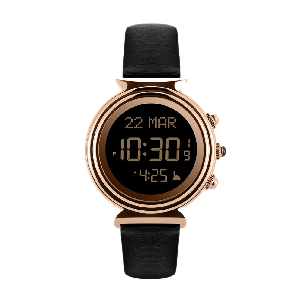 ساعة يد الفجر بهيكل فولاذ وسوار جلد أسود - موديل WF-14L