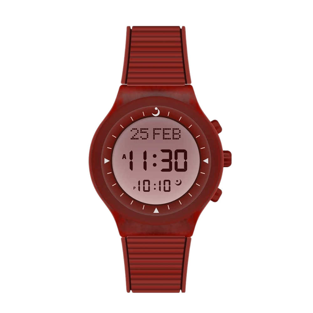 ساعة يد الفجر  رياضية بإطار بلاستيك وسوار من السيلكون  موديل WY-16 - احمر